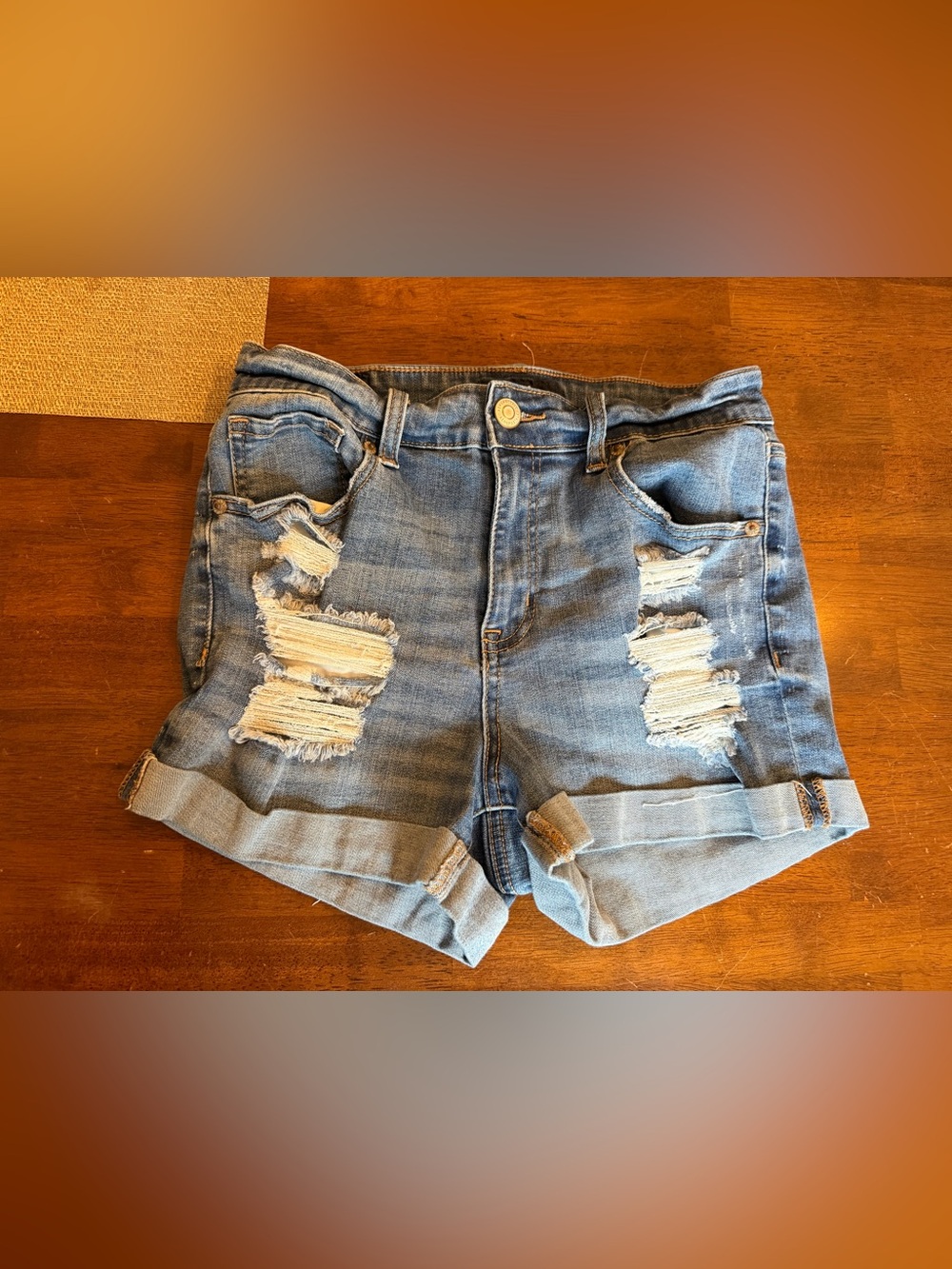 Aeropostale High Rise Midi Denim Shorts.